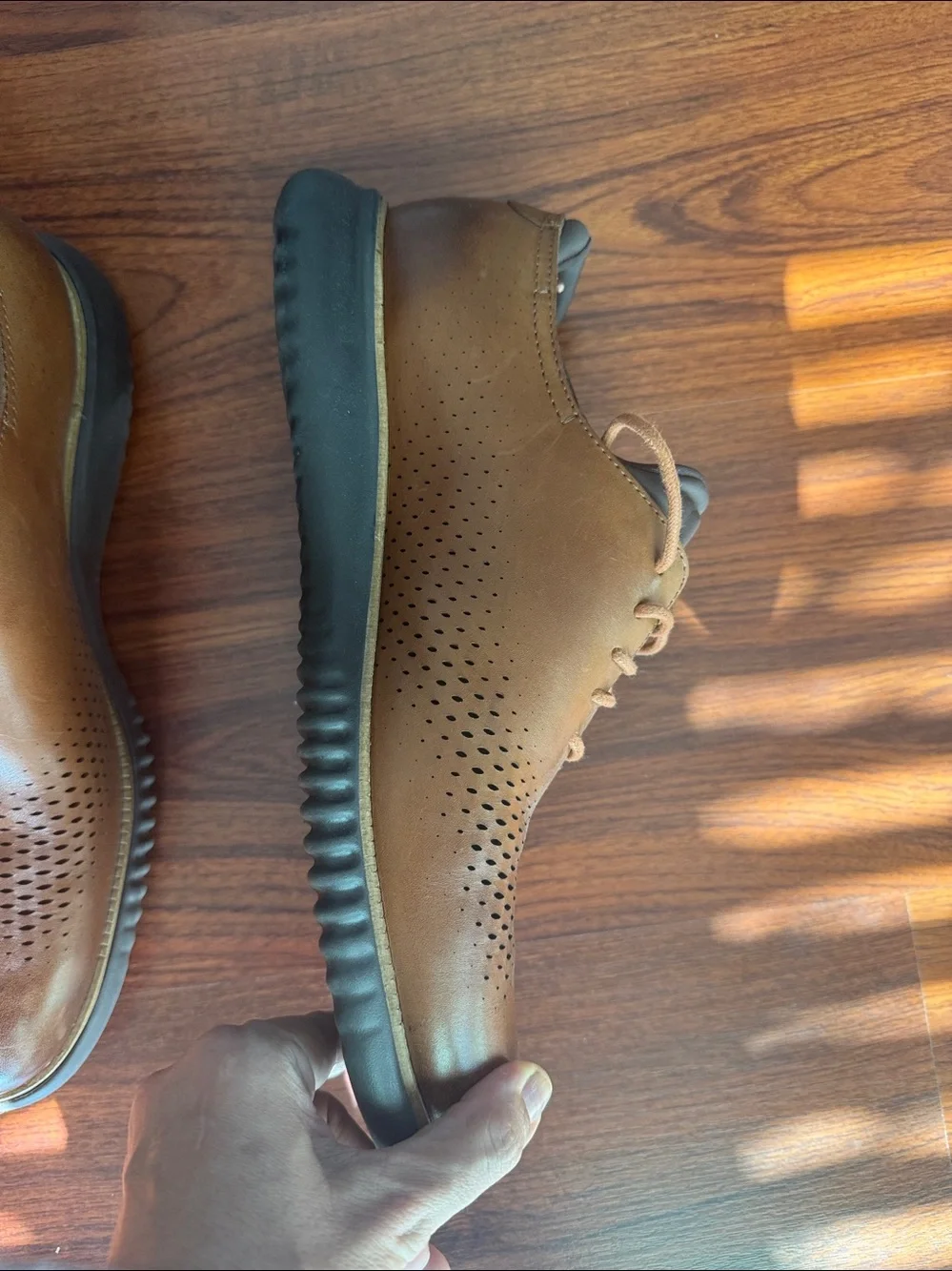 Cole Haan- Men's 10.5 2.zerogrand Brown Perforated Leather Lace-Up oxfords